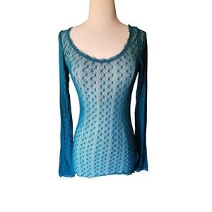 Free People Y2K Lace Top Womens S Green Swiss Dot Fairy Grunge Bohemian Vintage